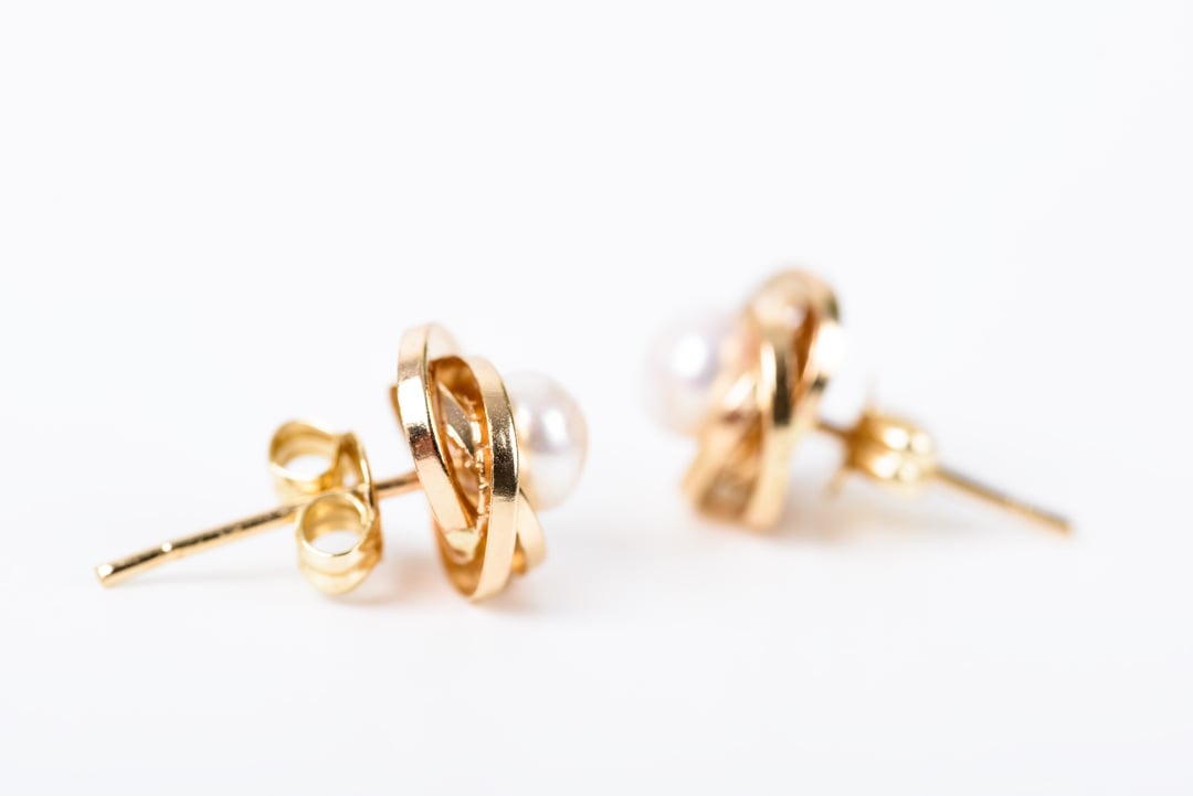 Gold Earrings With Pearl On White